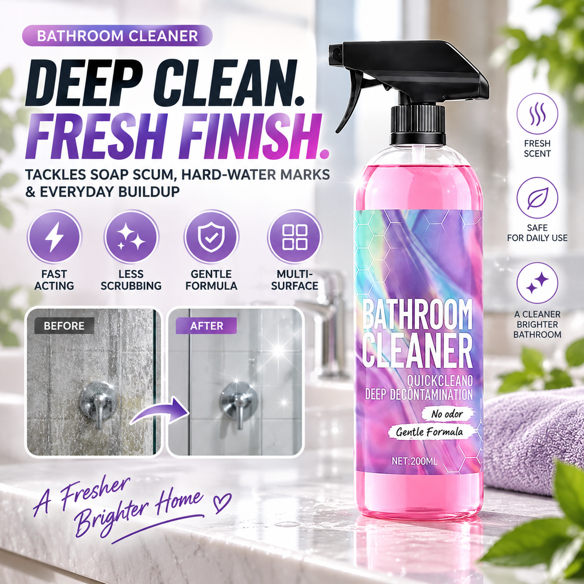 ✨ Bathroom Cleaner: Sparkle in Seconds, No Harsh Fumes